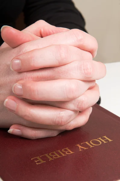 圣经上的祈祷之手 — 图库照片
