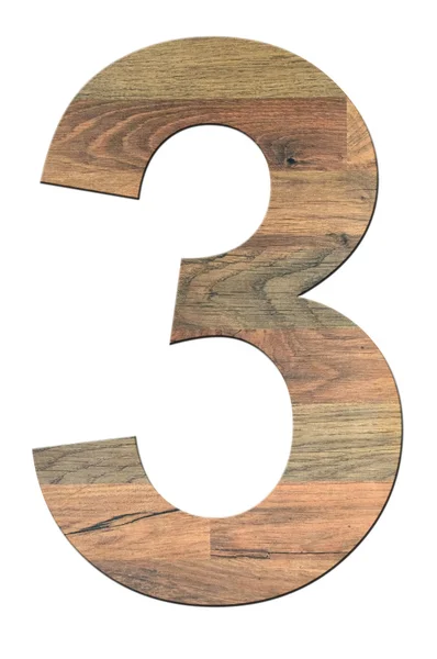 Drewniane liczba trzy — Zdjęcie stockowe