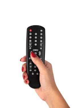 Female Hand Holding a Remote Controller Isolated on White Background clipart