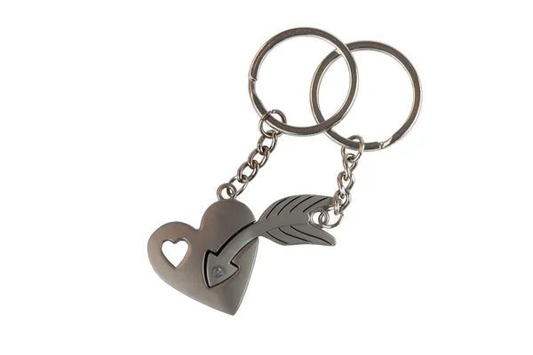 Δώρο keychain σε σχήμα καρδιάς και το βέλος που απομονώνονται — Φωτογραφία Αρχείου