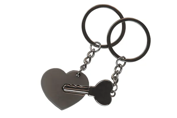 Δώρο keychain σε μια καρδιά και το κλειδί — Φωτογραφία Αρχείου