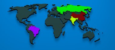 3d map formed by the BRIC countries Brazil, Russia, India and Ch clipart