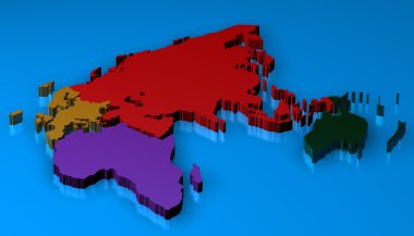 3D Map rendered of europa, africa, asia, oceania and russia clipart