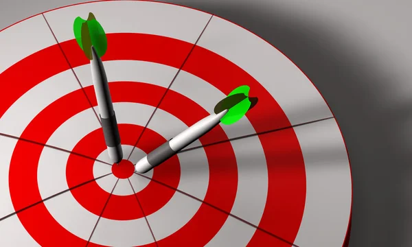 Bulls eye and darts in 3D — Stock Photo, Image