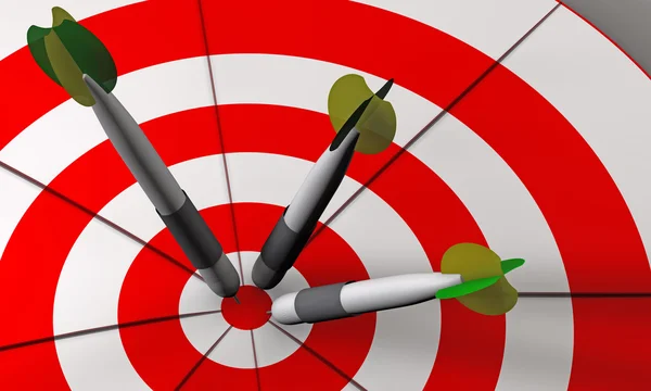 Bulls eye and darts in 3D — Stock Photo, Image