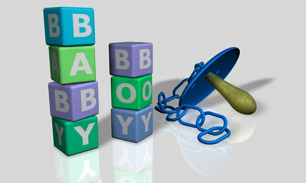 Baby and boy words with a pacifier — Stock Photo, Image