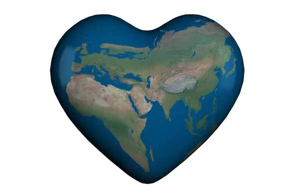 Καρδιά 3d με παγκόσμιο χάρτη — Φωτογραφία Αρχείου