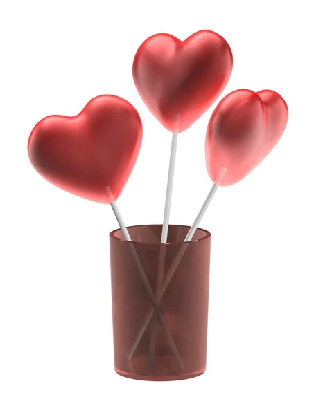 Kırmızı kalp şekli lollypopies — Stok fotoğraf