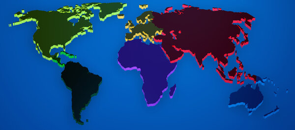 World map render 3D in blue