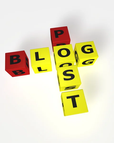 Würfelwort Blogpost in rot und gelb — Stockfoto