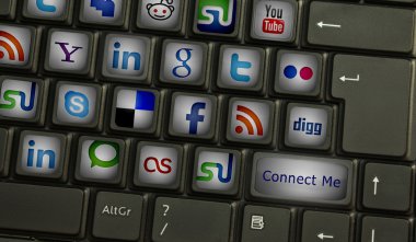 Computer keyboard with social media keys clipart