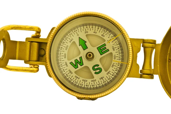 Goud kompas geïsoleerd op witte achtergrond — Stockfoto