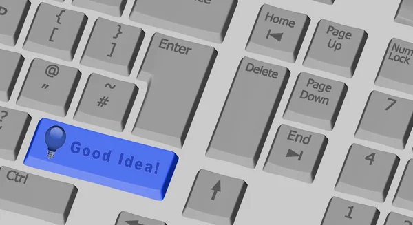 Tekst dobry pomysł na klawiaturze komputera w kolorze niebieskim — Zdjęcie stockowe