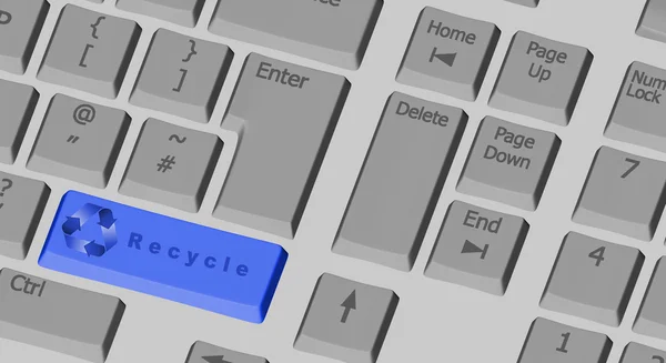 回收站在蓝色的电脑键盘上的符号 — 图库照片