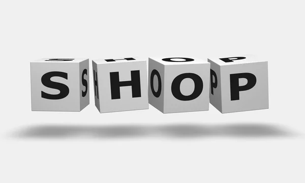 Vita kuber med ordet shop — Stockfoto