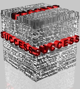 Business words related in cube format with highlighted word Success in red clipart