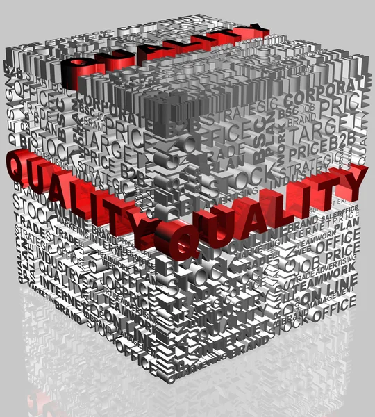 Palavras de negócios relacionadas em formato cubo com palavra destacada Qualidade — Fotografia de Stock