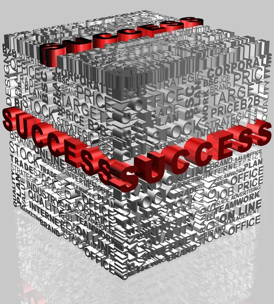 Kata bisnis yang terkait dalam format kubus dengan kata yang disorot Sukses dalam warna merah — Stok Foto