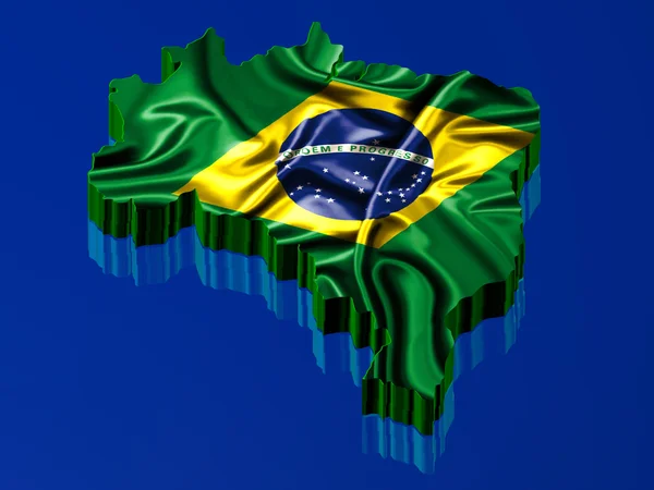 Mappa Brasile resa con bandiera brasiliana — Foto Stock