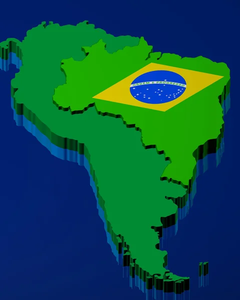Mapa do Brasil renderizado com bandeira brasileira — Fotografia de Stock