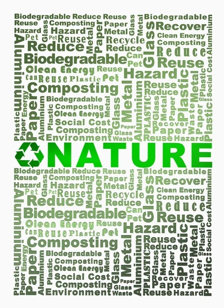 Kostka s recyklaci slova související a příroda slovo zvýraznění — Stock fotografie