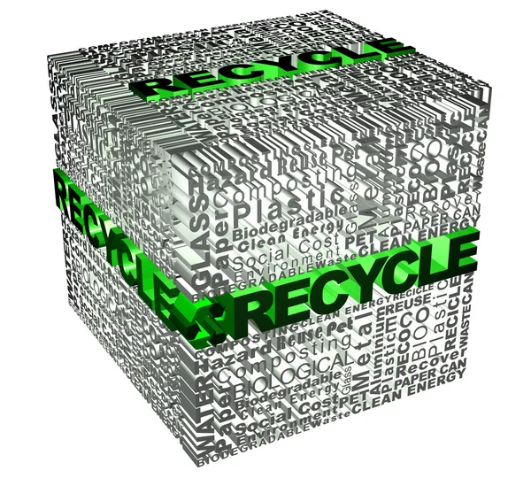 Κύβος με ανακύκλωσης λέξεις που σχετίζονται με — Φωτογραφία Αρχείου