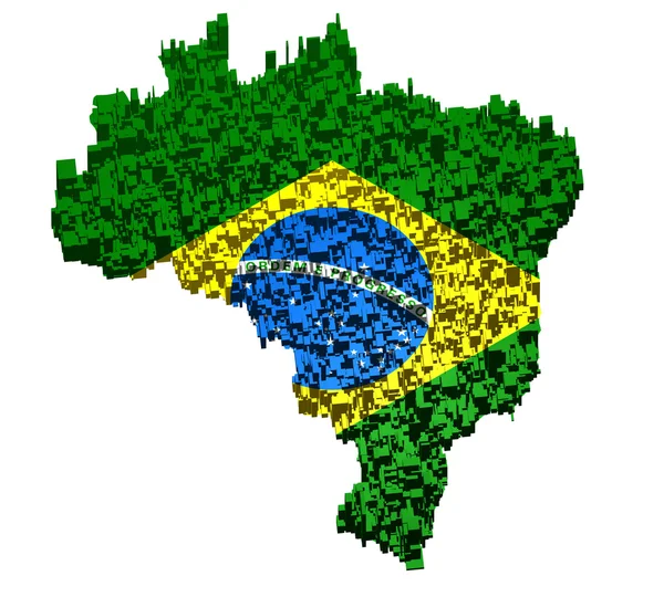 Brazilian flag mounted with blocks over the country boundary — Stock Photo, Image