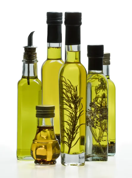 Collection of olive oil bottles — Stock Photo, Image