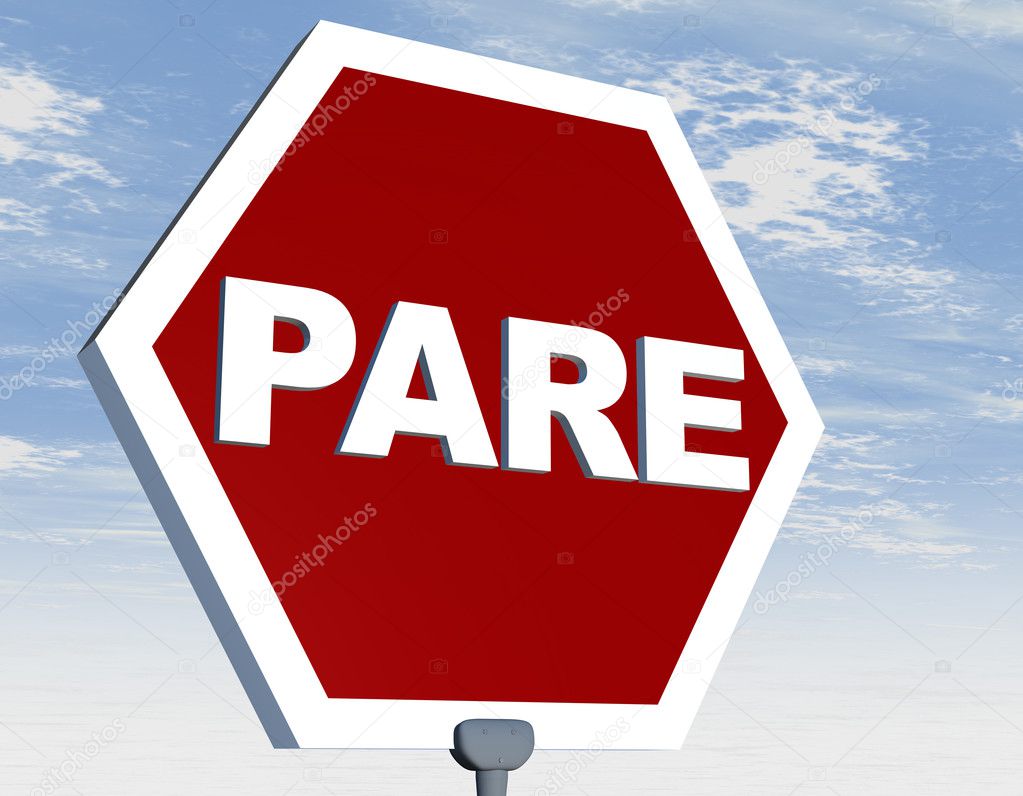 Road sign with stop in portuguese