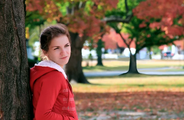 Sonbahar parkında güzel bir kız — Stok fotoğraf