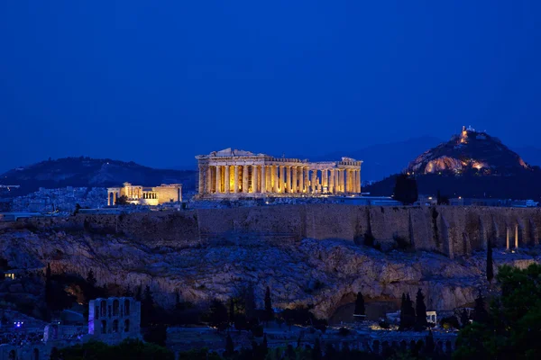 Vista nocturna de la Acrópolis , — Foto de Stock