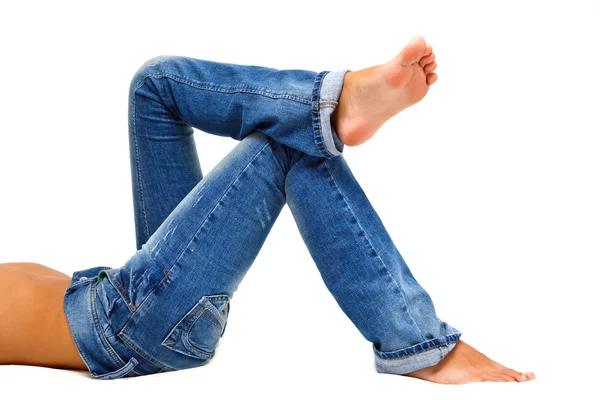 Menina de jeans azul — Fotografia de Stock