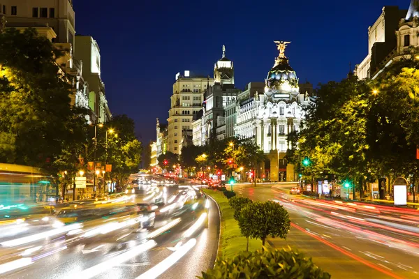 Ruch w nocy Madryt — Zdjęcie stockowe