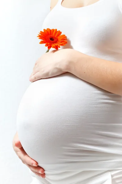 Έγκυος γυναίκα συγκινητικό εδώ κοιλιά — Φωτογραφία Αρχείου