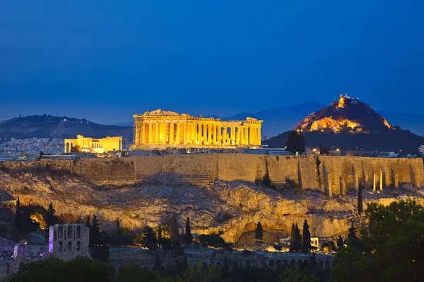 Acrópole à noite, Atenas — Fotografia de Stock