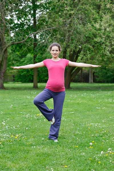 Kobieta w ciąży w parku — Zdjęcie stockowe