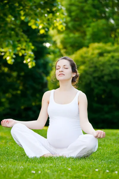 공원에서 아름 다운 임신한 여자 — 스톡 사진