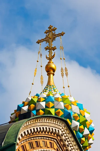 Golden cross of russian orthodox church — Stock Photo, Image