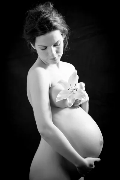 Black and white image of beautiful pregnant woman — Stock Photo, Image