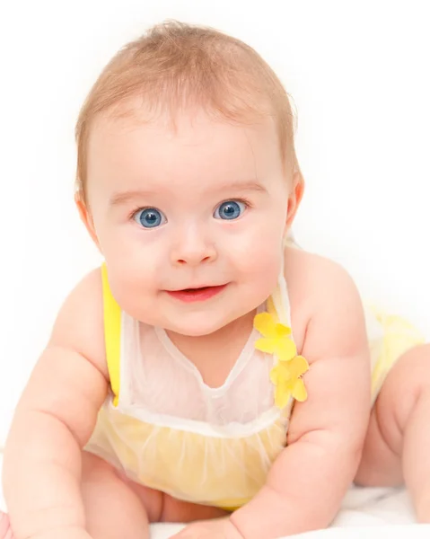 Bonito bebê menina isolado no branco — Fotografia de Stock