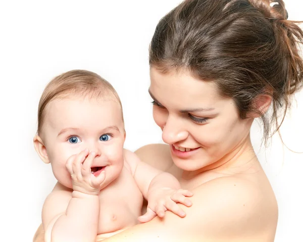Moeder met baby op wit — Stockfoto