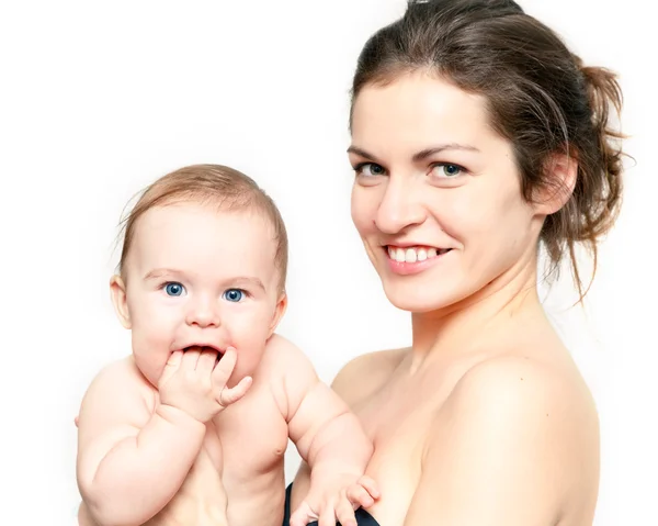 Mãe com bebê em branco — Fotografia de Stock