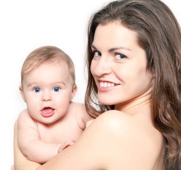 Mutter mit Baby auf weiß — Stockfoto