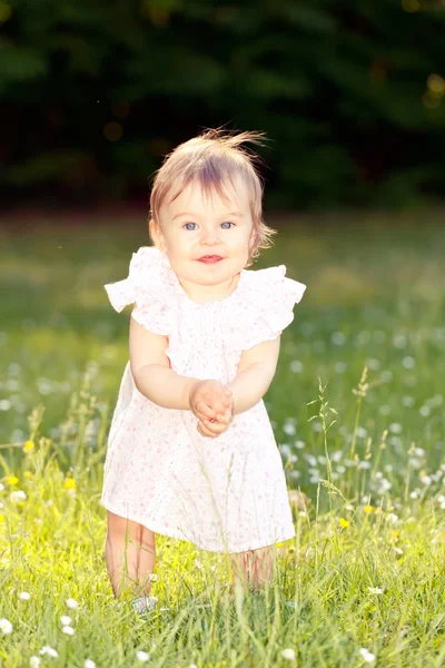 Klein meisje in een weide — Stockfoto