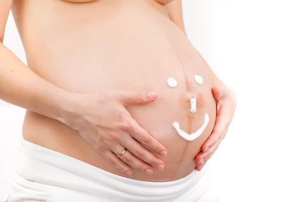 孕妇的肚子的特写镜头 — 图库照片
