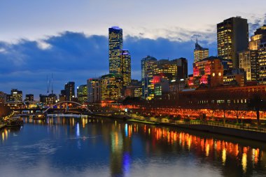 Downtown of Melbourne at night, Yarra river clipart