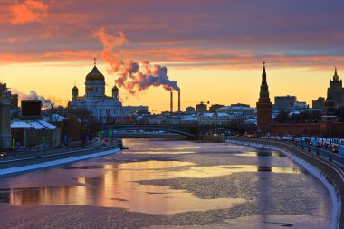 Sunset over Moscow river clipart