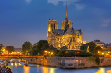 Notre Dame de Paris at night clipart