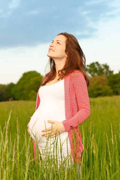 아름 다운 임신한 여자의 야외 초상화 — 스톡 사진