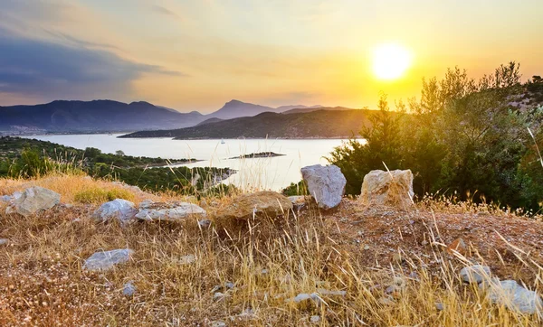 Закат в Греции, Порос — стоковое фото